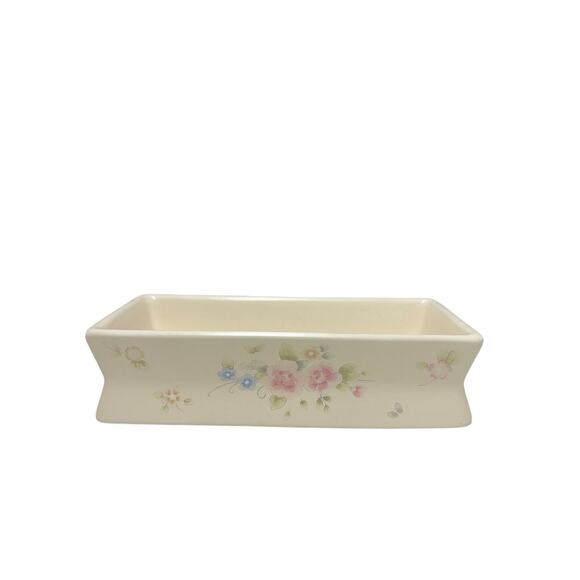 Pfaltzgraff Tea Rose Stoneware Rectangle 4 Wick Brick Candle Holder - Picture 1 of 6